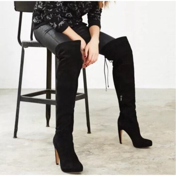 Sam Edelman Kayla black suede over the knee boots size 8 - Picture 2 of 9
